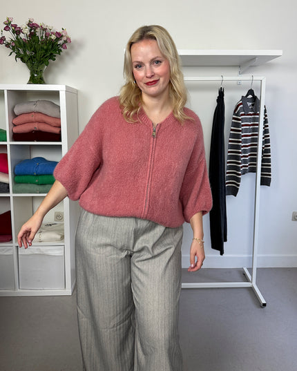 Zip Short Sleeve Cardigan Oudroze