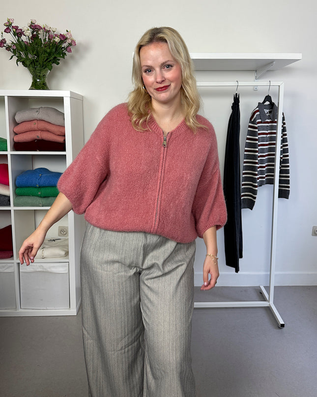 Zip Short Sleeve Cardigan Oudroze