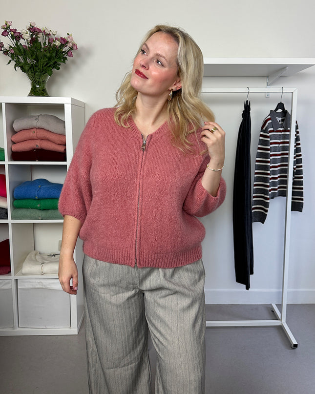 Zip Short Sleeve Cardigan Oudroze