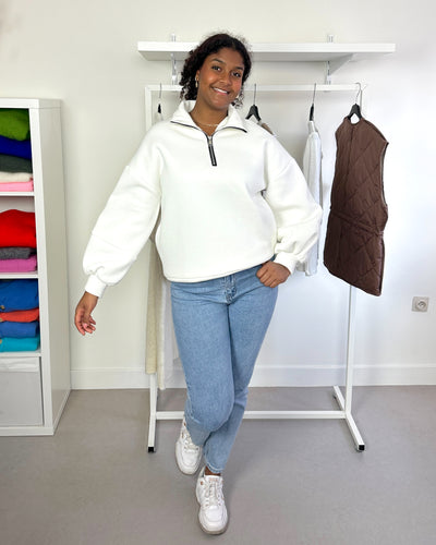 Hallie Sweater Zip Up White