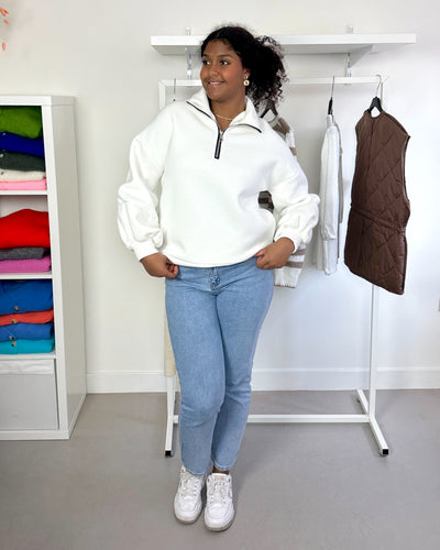 Hallie Sweater Zip Up White