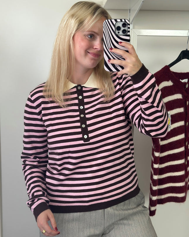 Striped Polo Knit Pink Brown