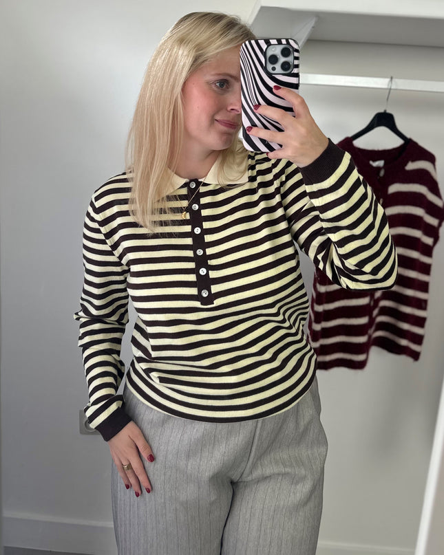 Striped Polo Knit Yellow Brown