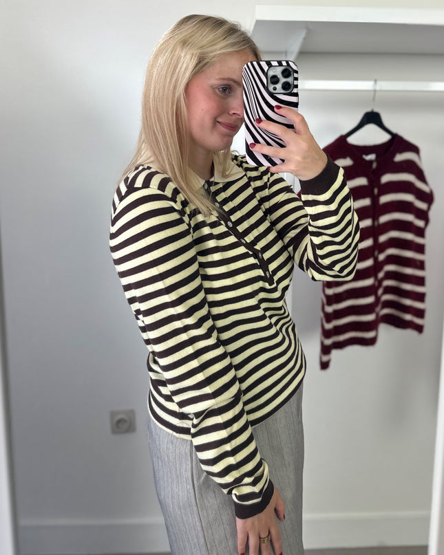 Striped Polo Knit Yellow Brown