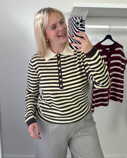 Striped Polo Knit Yellow Brown