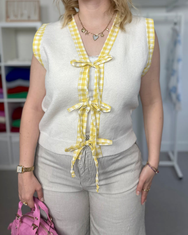 Sleeveless Bow Cardigan Yellow
