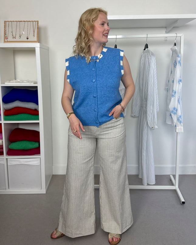 Sleeveless Cardigan Blue Check