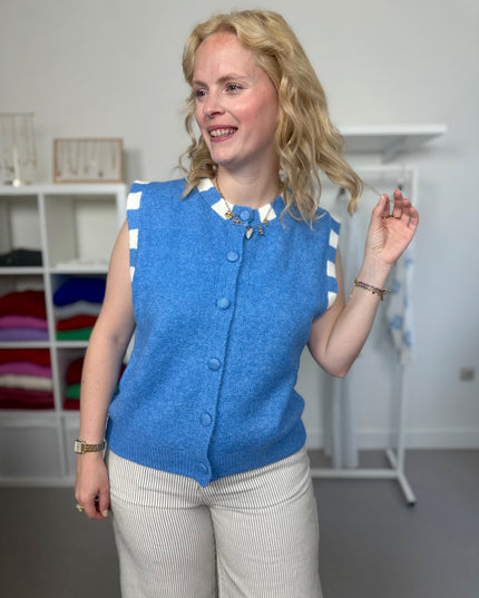 Sleeveless Cardigan Blue Check