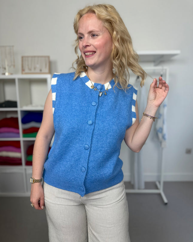 Sleeveless Cardigan Blue Check