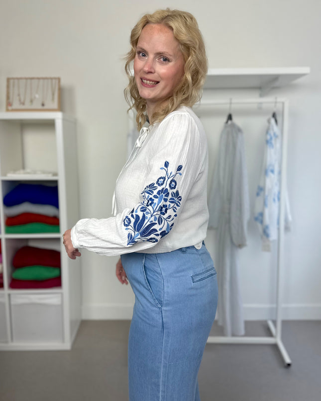 Blue Sleeve Detail Tetra Blouse