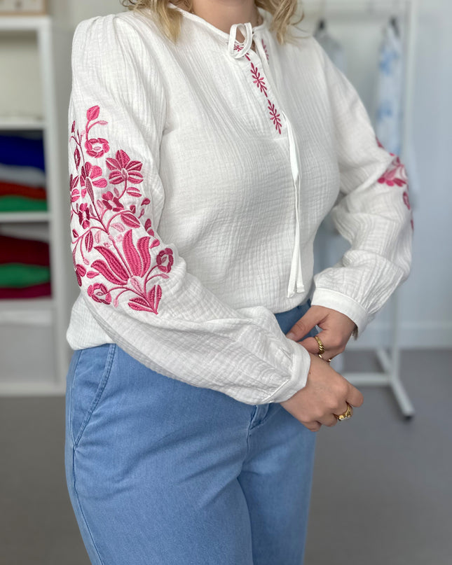 Fuchsia Sleeve Detail Tetra Blouse