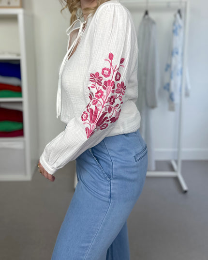 Fuchsia Sleeve Detail Tetra Blouse