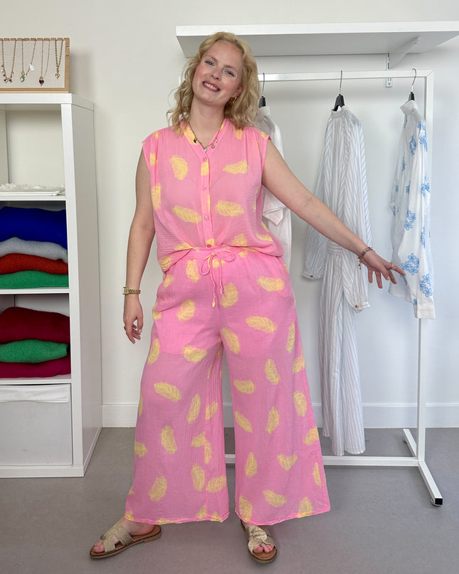 Pink Yellow Feather Pants