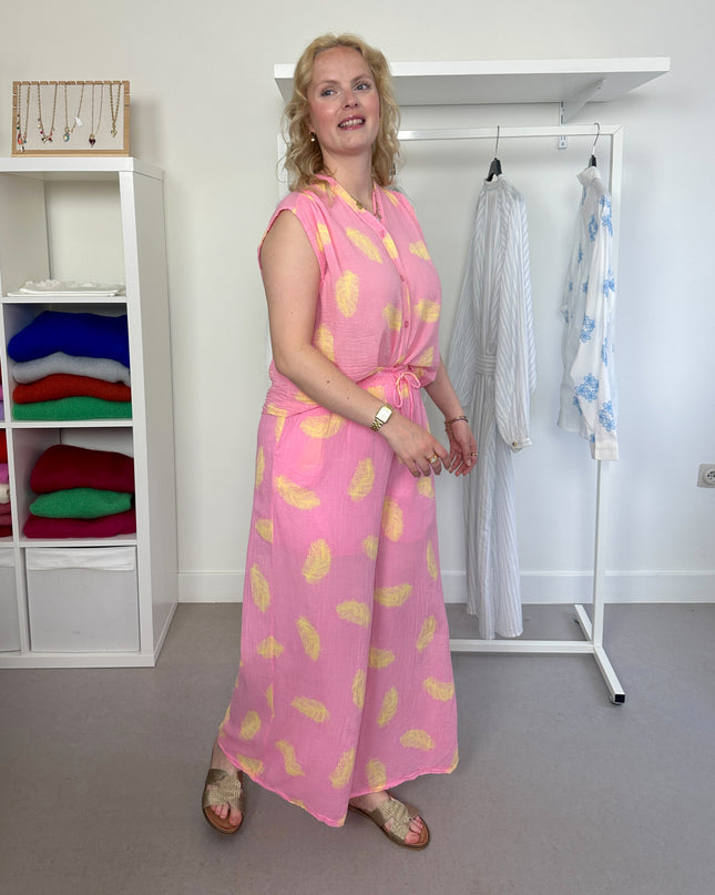 Pink Yellow Feather Pants