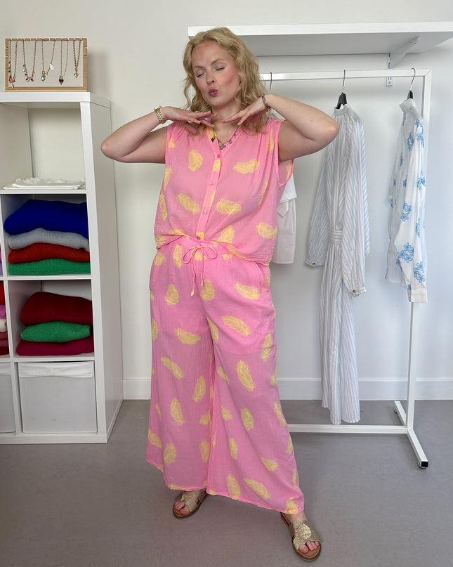 Pink Yellow Feather Pants