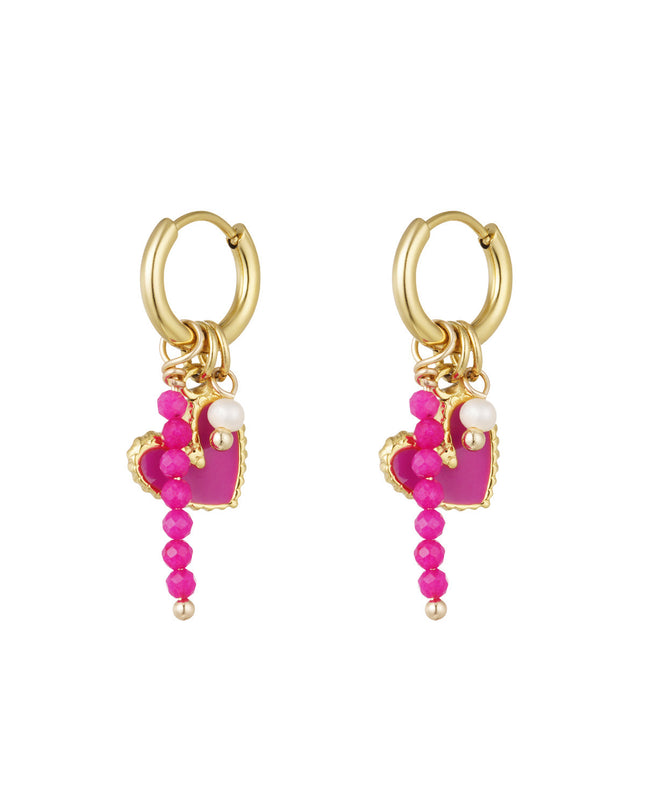 Oorbellen Fuchsia Hearts and Beads