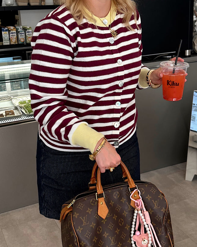 Bordeaux Striped Cardigan Yellow