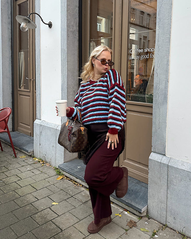 Striped Knit Burgundy Blue