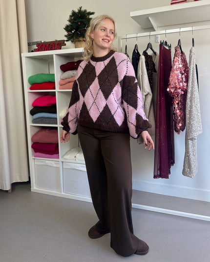 Pink Brown Checked Trui