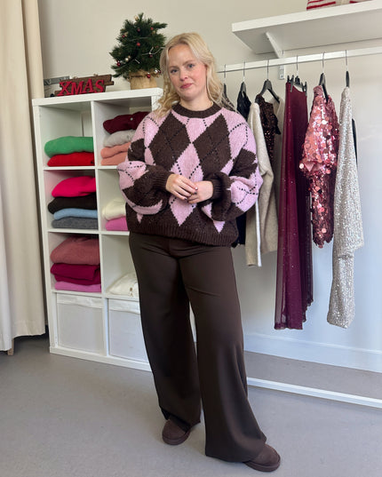 Pink Brown Checked Trui