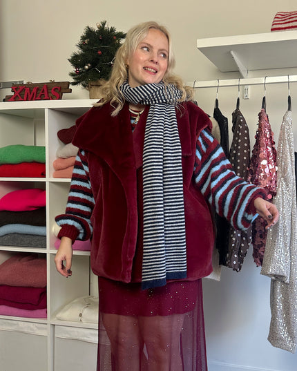 Striped Scarf Navy Cashmere Blend