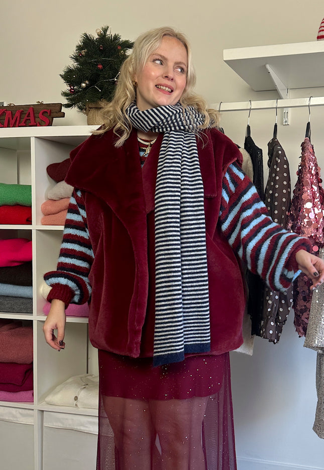 Striped Scarf Navy Cashmere Blend