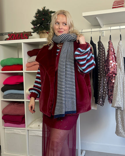 Striped Scarf Navy Cashmere Blend