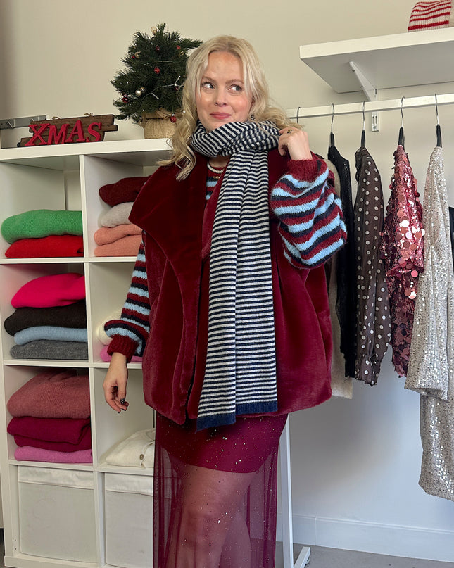 Striped Scarf Navy Cashmere Blend