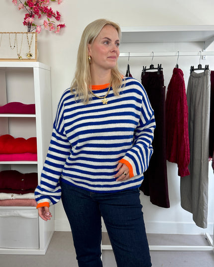 Striped Trui Kobalt Orange