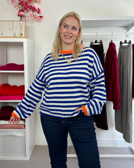 Striped Trui Kobalt Orange