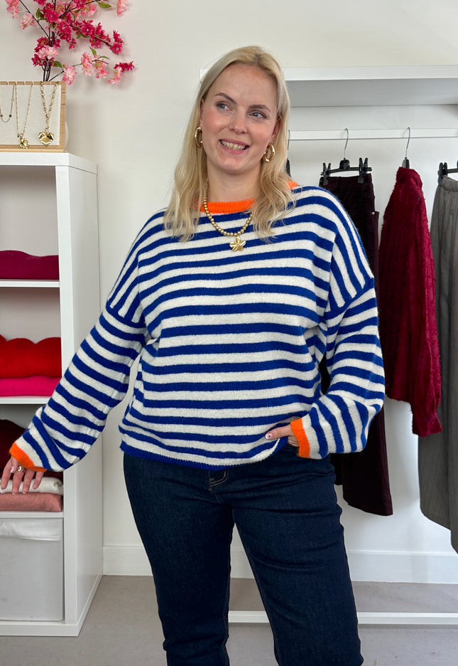 Striped Trui Kobalt Orange