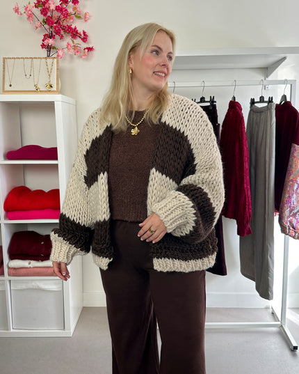 Chunky Cardigan Brown Cream