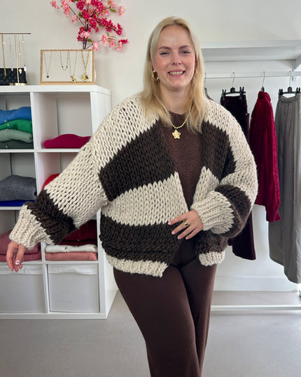 Chunky Cardigan Brown Cream