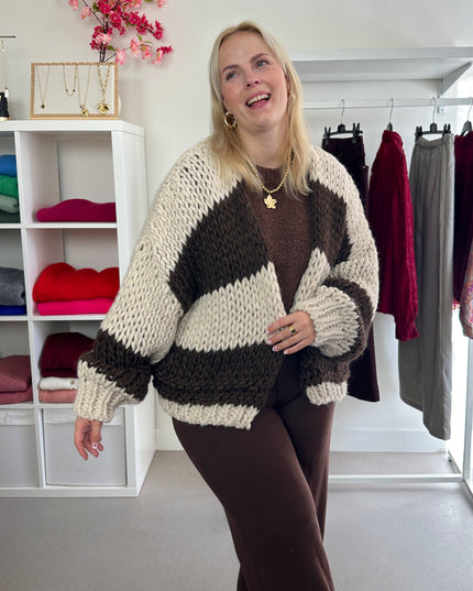 Chunky Cardigan Brown Cream