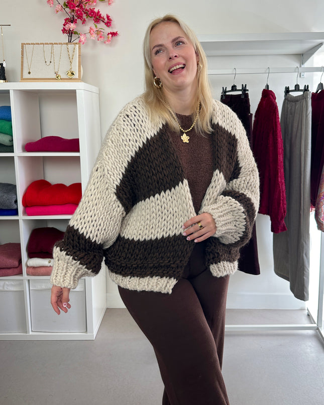 Chunky Cardigan Brown Cream