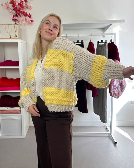 Chunky Cardigan Yellow Cream