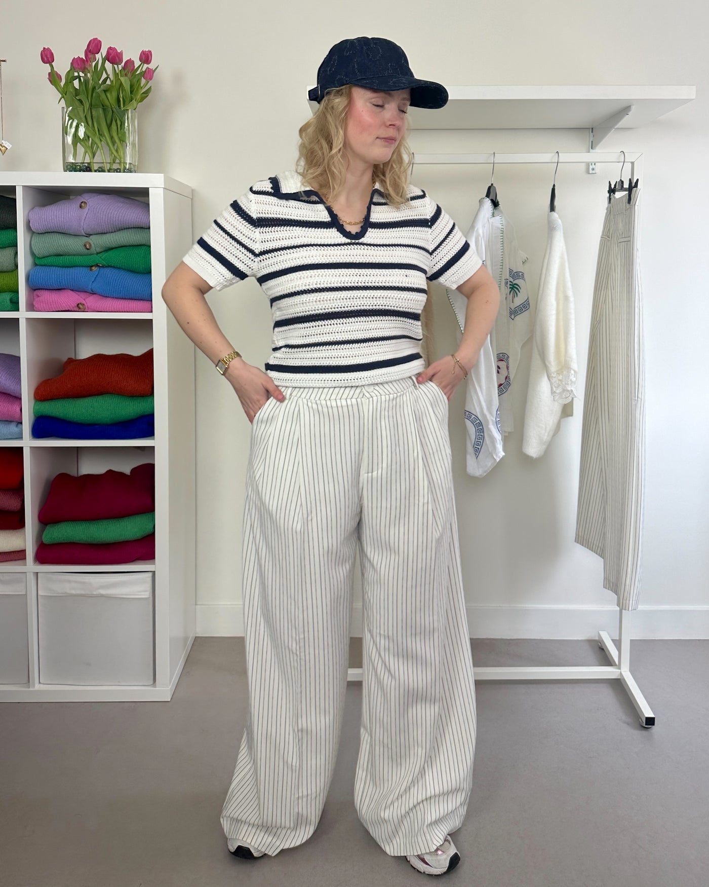Wide Trousers White Pinstripe