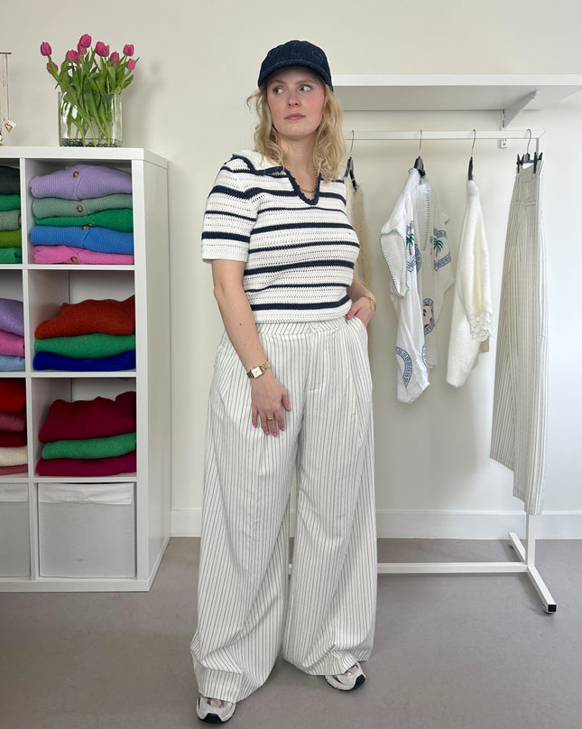 Wide Trousers White Pinstripe