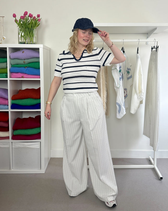 Wide Trousers White Pinstripe