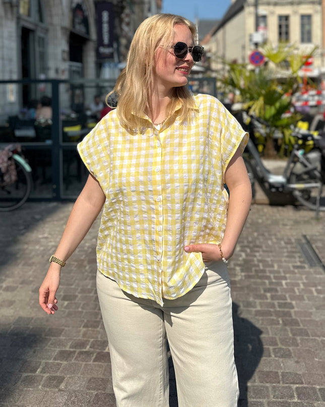 Checked Short Sleeve Blouse Yellow