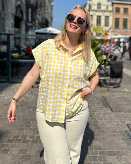 Checked Short Sleeve Blouse Yellow