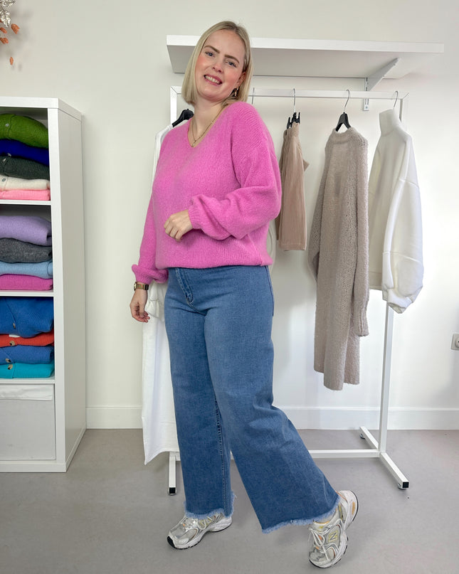V-Neck Knit Bubblegum Pink