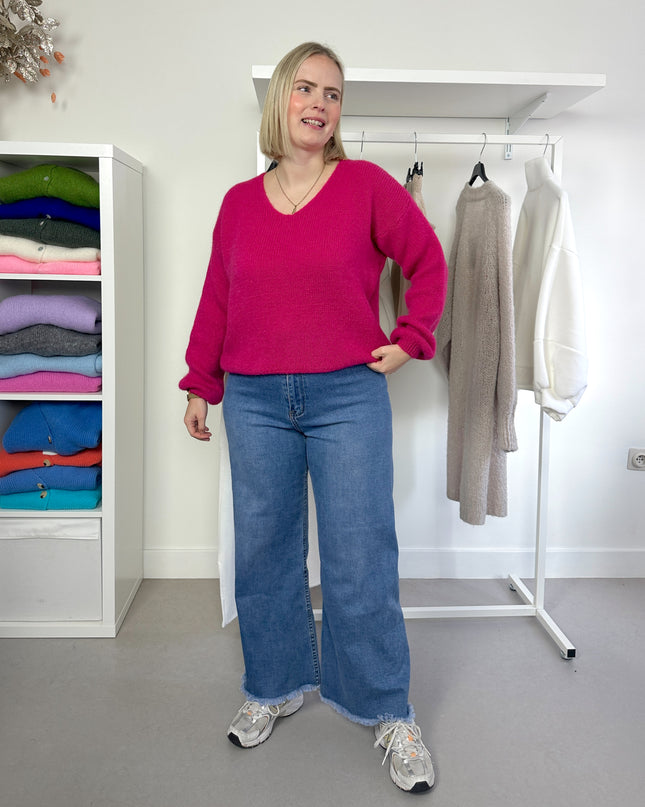 V-Neck Knit Magenta