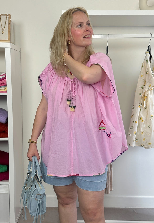 Oversized Pink Tassle Blouse