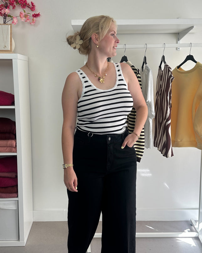 Black White Striped Basic Top