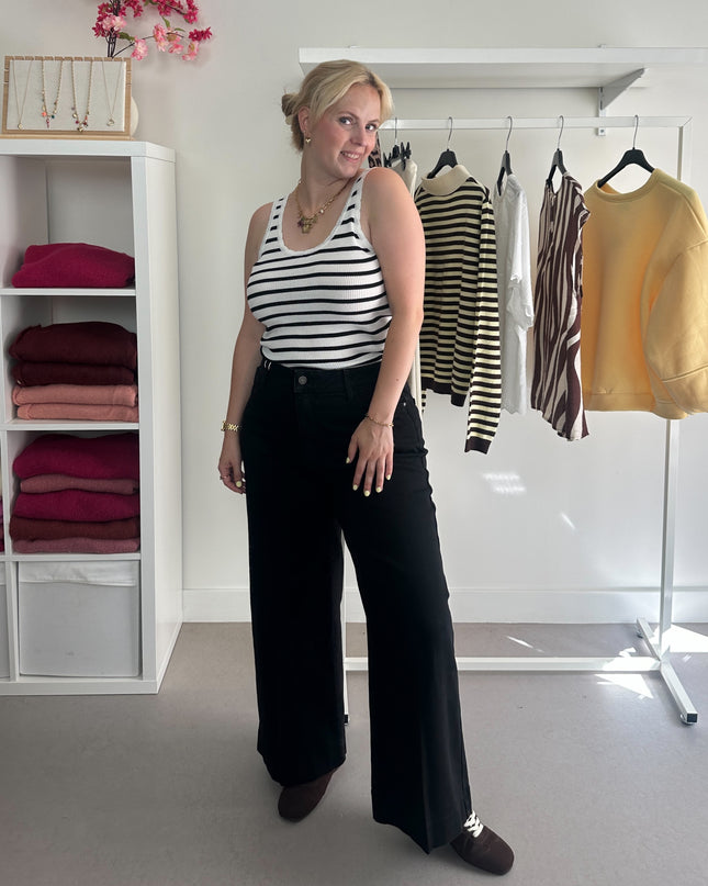 Black White Striped Basic Top