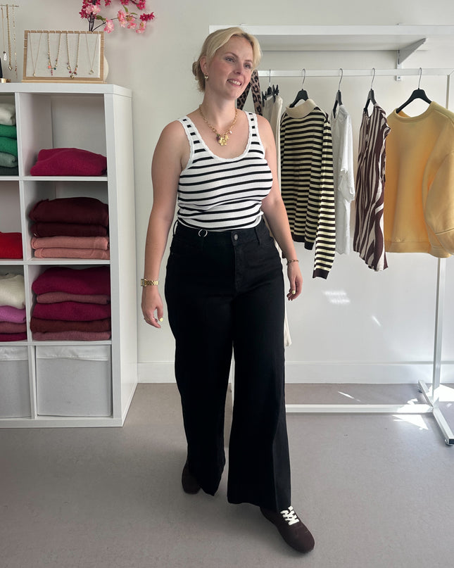 Black White Striped Basic Top