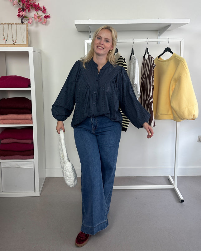Cotton Flowy Blouse Navy