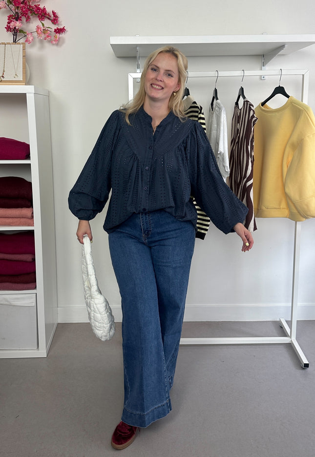 Cotton Flowy Blouse Navy