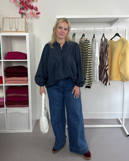 Cotton Flowy Blouse Navy